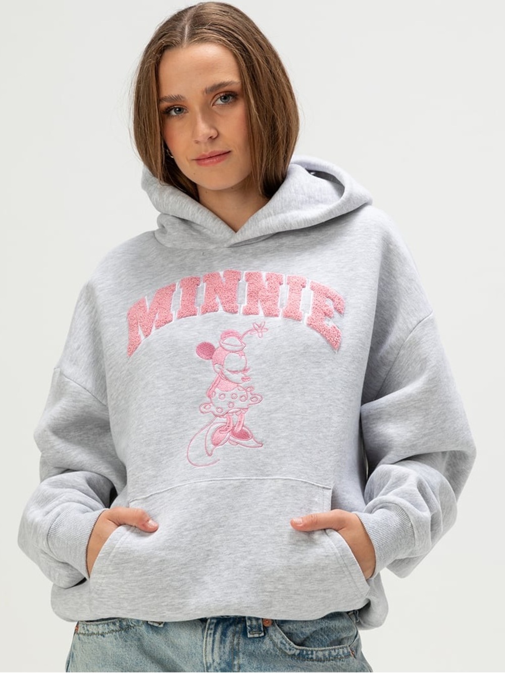 Minnie Mouse Hoodie - Light Gray with Pink Print Disney Small Size